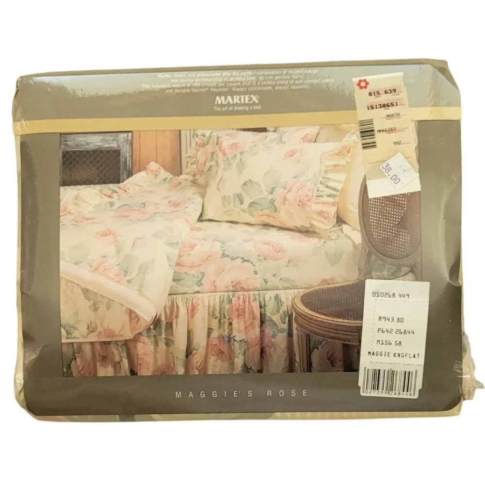 Vintage Martex Maggie’s Rose King Flat Sheet NOS Floral Pink Roses Percale 180TC